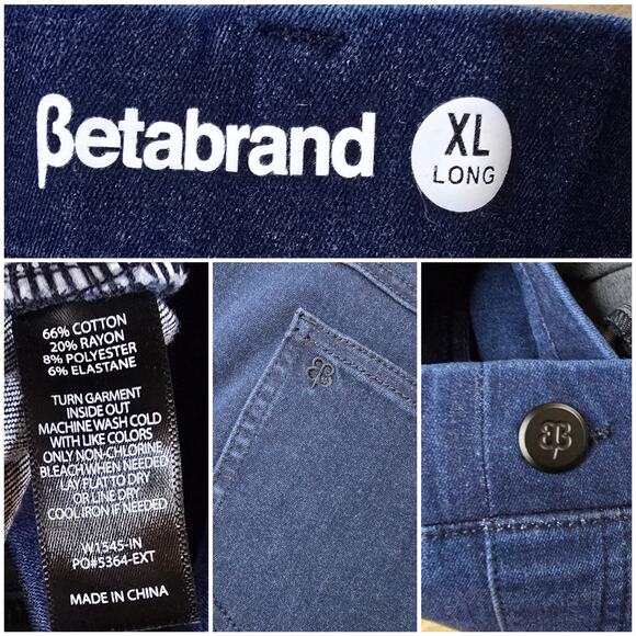 XL Long BetaBrand Skinny Jeans Yoga Denim Dark Indigo Stretch 4 Pocket - Picture 5 of 10